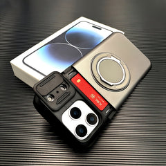 Phone Case - Luxury Armored Phone Case for Iphone 17 Pro Max Sliding Lens Cover Protection 360 Degree Rotating Bracket Card Holder Design Adsorption Car Mount Shockproof Anti Shock Protection Cover