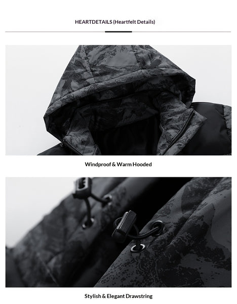 Men's Winter heavy-duty Jacket - Multi-functional design featuring a windproof and warm hooded coat with detachable storm hood, zip sleeve pockets, and adjustable hood cords. Ideal as a casual sports outerwear jacket for winter.perfect for gifting.