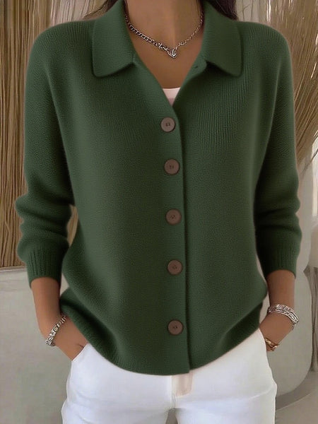 Women Lapel Collar Button Front Solid Long Sleeve Loose Casual Cardigan Top