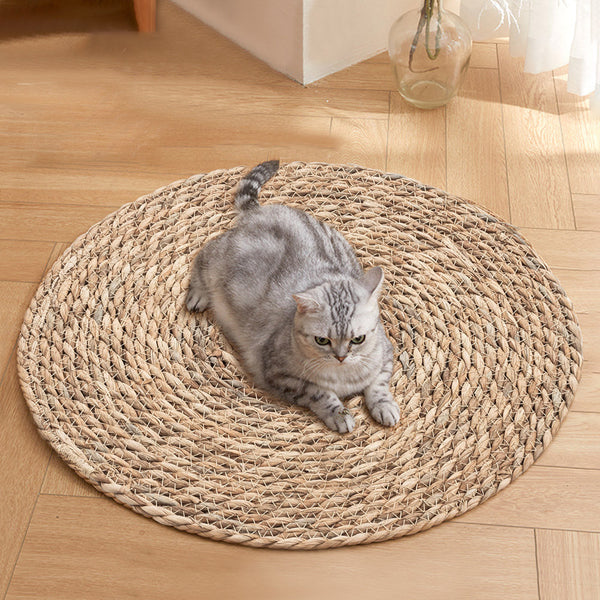 Cat Scratcher Mat, Floor Cat Scratching Mat, Natural Cat Scratch Pad, Pets Scratch Carpet, Round Cattail Grass Cat Scratcher Mat, Indoor Cat Scratching Mats