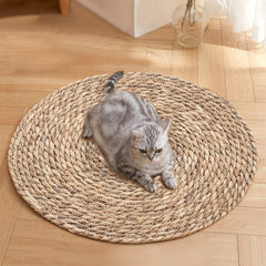 Cat Scratcher Mat, Floor Cat Scratching Mat, Natural Cat Scratch Pad, Pets Scratch Carpet, Round Cattail Grass Cat Scratcher Mat, Indoor Cat Scratching Mats