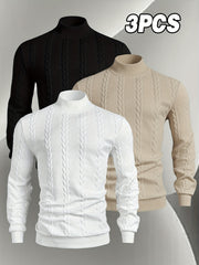 Men'S Fashion Sweatshirt 3pcs Set, Men'S Stand-Up Collar Long Sleeve Sweater And Top, Autumn Winter Skin-Friendly Comfortable Soft Round Neck Casual Sweatshirt, Fashionable Trendy Regular Versatile Top, Ribbed Cuff Design