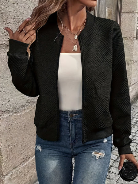 Solid Color Casual Zip-Up Cardigan Jacket