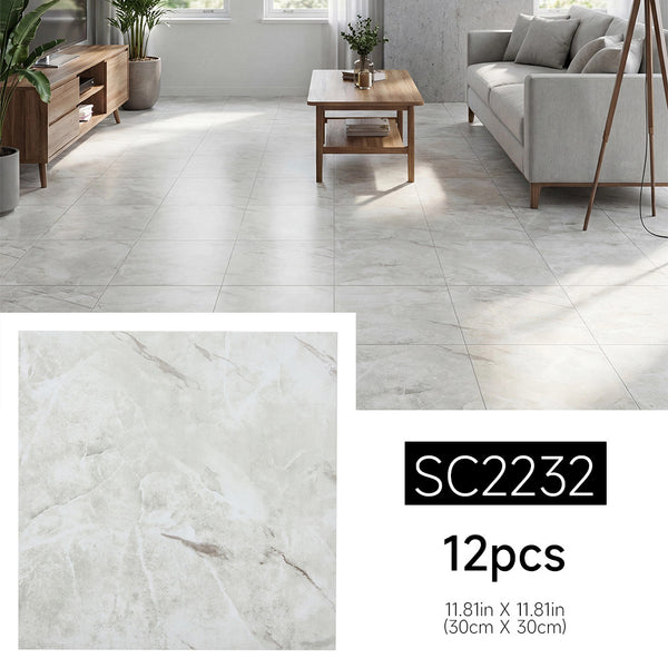 Marble Floor Tiles Self Adhesive, Vinyl Flooring Peel and Stick Floor Tiles Waterproof for Kitchen Living Room and Bathroom DIY Flooring 30x30cm 12pcs (1.08㎡)