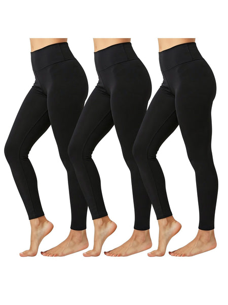 Ladies ( 4 Pack ) Full Length Leggings - Stretchy Soft Touch Women's Non See Through Full Length Comfort Soft Leggings, Plus Sizes