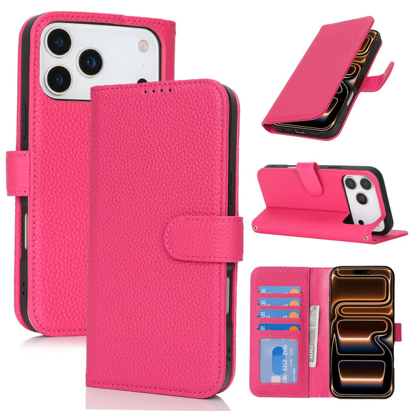 Phone Case: Magnetic Closure Genuine Leather Wallet Case for iPhone 17 Series RFID Blocking 4 Card Slots Premium Protection for 17 Pro Max 17 Air 17 Pro