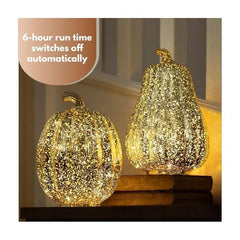 Marco Paul Extra Large Gold Light Up Pumpkin & Squash Pair - 2 Pack Autumn Decorations with Warm LED Lights & 6hr Timer - Plastic Pumpkins for Halloween Ornaments, Autumnal Decor & Seasonal Styling