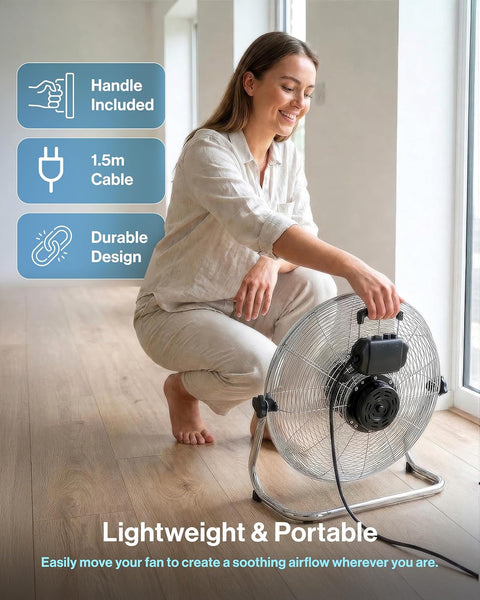 Schallen Chrome Silver Metal High Velocity Cold Air Circulator Adjustable Floor Fan with 3 Speed Settings (14