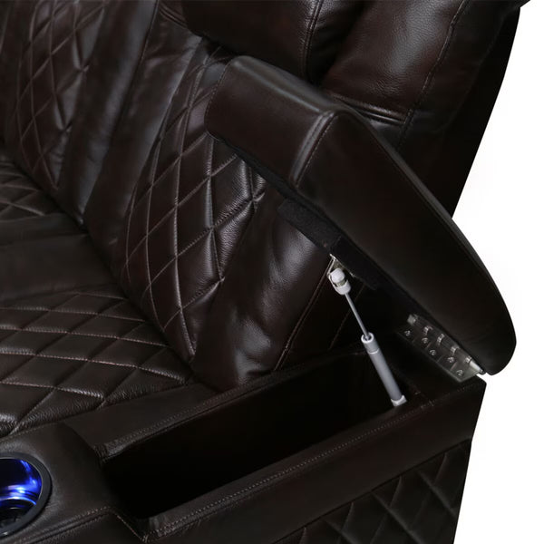 Valencia Tuscany Row of 3 Brown Leather Power Reclining Home Theatre Seating