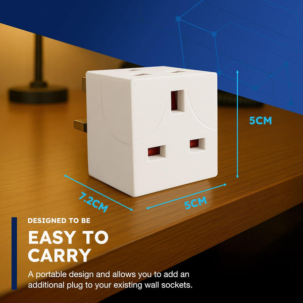 Desiretech 2 Way Adaptor - UK Double Plug Adapter with 13A Fuse – Compact Multi Plug Socket for Home & Office – Dual Extension Plug for Appliances, TV, PC, Kitchen & Lighting – White