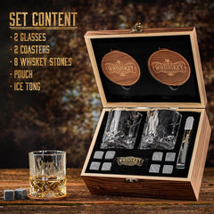 Whisiskey - Whiskey Glass Set - Gift Sets for Men - Whisky Glass Birthday Gifts for Men - Rum Tumblers - Mens Gifts - Whisky Set with 2 Glasses, 8 Whiskey Stones, Accessories