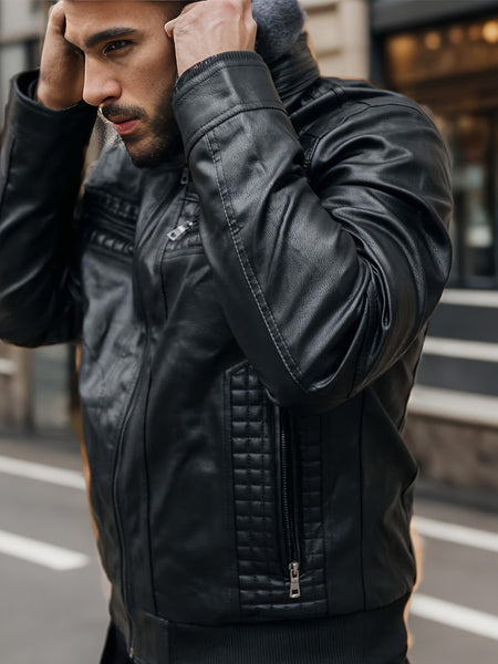 Men's Casual 2in 1 Jacket, Chic Bomber Jacket Biker Jacket with Zipper Pockets