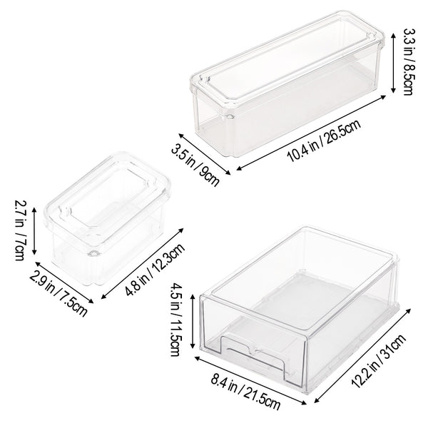 Stackable Refrigerator Organizer Bins with Lids, Stackable and Pull-out Plastic Refrigerator Storage Box, Kitchen Supplies Storage Box Set of 7
