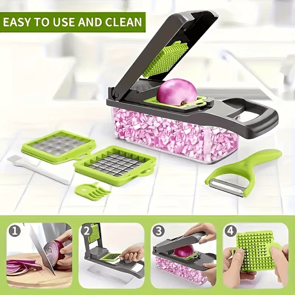16-In-1 Kitchen Tool for Preparing Salads, Fruits, And Vegetables, Including a Peeler, Cutter, Slicer, Dicer, And Chopper