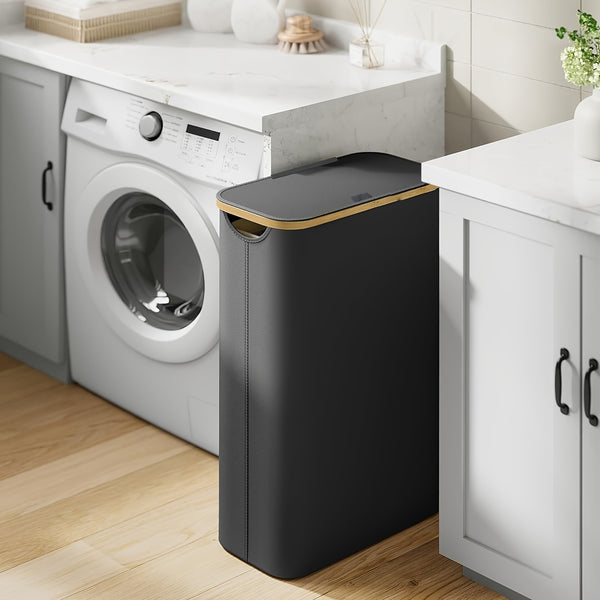 1pc 60L Slim Tall Laundry Hamper with Lid & Removable Bag - Collapsible Foldable Clothes Basket Suitable for Bedroom, Bathroom, Dorm - Modern Dirt- Clothes Bin with Bamboo Handle, Space-Saving Storage, Laundry Baskets