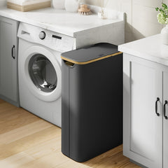 1pc 60L Slim Tall Laundry Hamper with Lid & Removable Bag - Collapsible Foldable Clothes Basket Suitable for Bedroom, Bathroom, Dorm - Modern Dirt- Clothes Bin with Bamboo Handle, Space-Saving Storage, Laundry Baskets