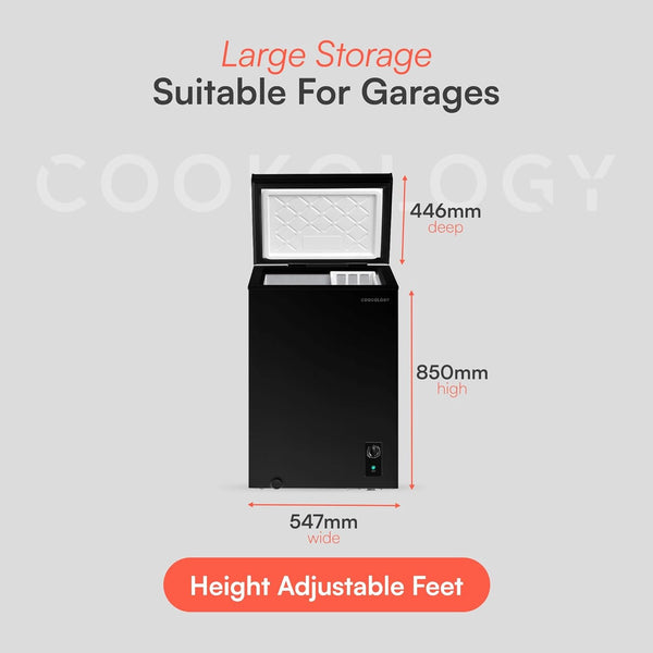Cookology CCFZ99BK Freestanding Chest Freezer in Black - 99 Litre Capacity - for Kitchens, Outbuildings & Garages - Adjustable Feet & Temperature Controls - 4 Star Freezer Rating