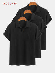 3pcs Set of Summer Casual Sporty Jacquard Knit Short-Sleeve Polo Shirts, 3pcs Jacquard Texture Short-Sleeve Polo Tops