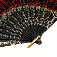 1/ 2pcs Vintage Embroidered Sequins Hand Fan Folding Handheld Fan, for Wedding Party Dance Group Events