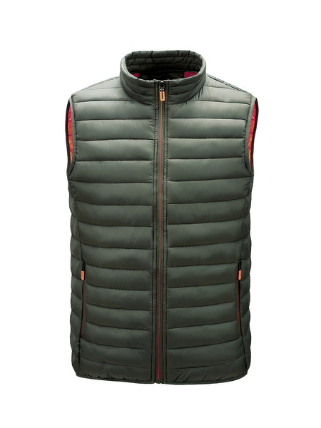 Men'S Lightweight Vest, Men'S Jacket, Autumn And Winter Vest, Stand-Up Collar Solid Color Casual Zipper Pocket Vest