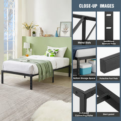 Black Single/Double/King Size Metal Platform Bed Frame With Stable Metal Support And Underbed Storage, 35.56cm Height Mattress Foundation, No Box Spring Needed, Easy Assembly