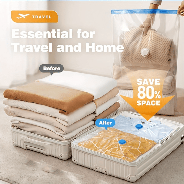 11pcs Vacuum Compression Storage Bags Set with Portable Hand Pump - Large + Medium + Small + Hand Pump - Suitable for Bedding, Clothes, Travel Essentials, Luggage Vacuum Seal Bags, Thickened Material, No Electricity Required