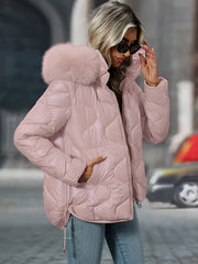 Women's Winter Jacket with Hood & Collar - Puffer Coat, Elegant Warm Outerwear for Cold Weather, Hand Washable Coats (No Belt/Hem Adjustments) - Casual to, Winter Coats For Women,