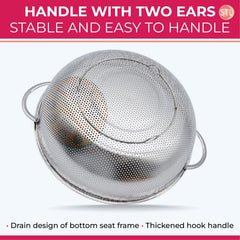 STL Steel Colander with Double Handles 16.5cm, Micro-Perforated for Draining Pasta, Rice, Fruits, Vegetables, Dishwasher Safe Kitchen Strainer, Metal Food Filter, Easy to Clean and Durable