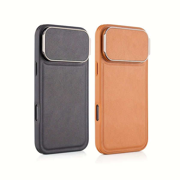 Shockproof Phone Case for iPhone 17 Pro Max Synthetic Faux Leather Cover Integrated Camera Protector Full Edge Protection Non-Slip Comfort Grip