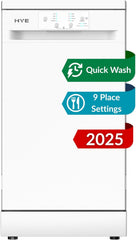 HYE Slimline Dishwasher, 45Cm Small Dishwasher, Freestanding Dish Washer with a White Finish, Compact under Counter Design, 9 Place Settings, 29-Minute Quick Wash, 4 Programs [2025]