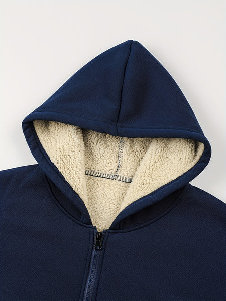 Men's Casual Zip-Up Hooded Jacket with Letter Print, Black & Beige Contrast, Regular Fit, Machine Washable, Front Pockets for Outdoor & Casual Attire