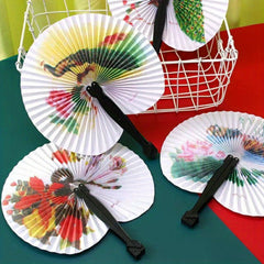 20pcs Foldable Paper Fan Retro Windmill Small Round Paper Style Gift Printed Fan Fan Color Hand Party Random Chinese Decoration