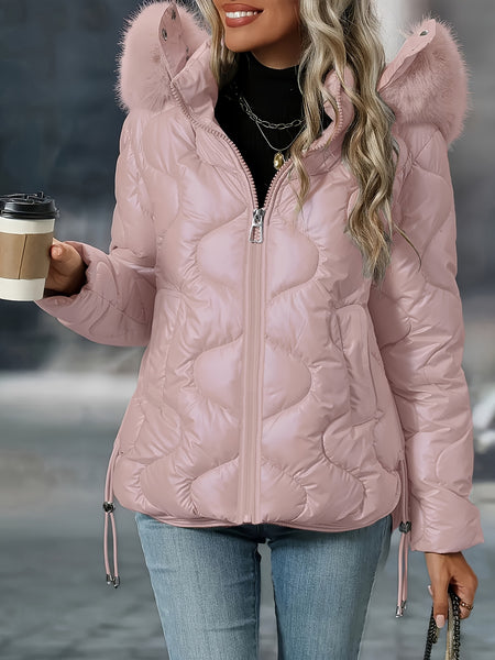 Women's Winter Jacket with Hood & Collar - Puffer Coat, Elegant Warm Outerwear for Cold Weather, Hand Washable Coats (No Belt/Hem Adjustments) - Casual to, Winter Coats For Women,