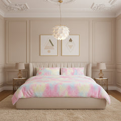 3-Piece Fluffy Tie Dye Duvet Cover Set - Pink Dreamy Princess Style, Romantic Enchanted Glamorous Bedding (1 Duvet + 2 Pillow Shams, No Insert, Easy Care)