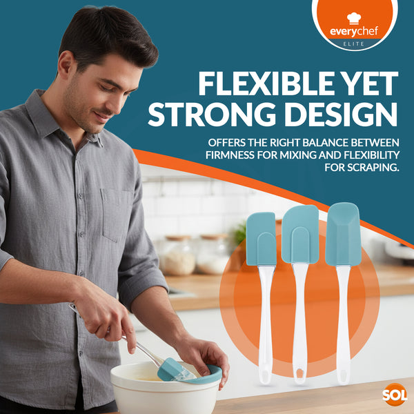 EveryChef Elite 3 Pack Rectangular Silicone Spatula Set | Heat Resistant Non Stick Kitchen Utensils | Flexible Baking & Cooking Spatulas | Durable, Dishwasher Safe Mixing Tools for Everyday Use