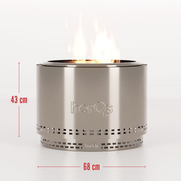 Herqs Chief 68Cm Wood Burning Stainless Steel Fire Pit Bundle