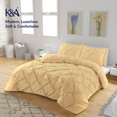 K&A® Pintuck Pinch Pleat Duvet Cover Set with Zipper Closure including Pillowcase – Ultrasoft Brushed Microfiber – Easy Care & Machine Washable