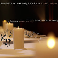 LENCARTA LED Flameless Candle Classic Ivory 6 Inch Wax Shell | Battery Powered Music Rhythm Sensing Flicker-Effect Pillar with Remote Control for Home Decor