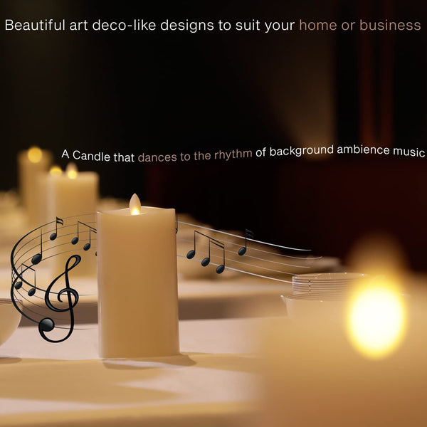LENCARTA LED Flameless Candle Classic Ivory 6 Inch Wax Shell | Battery Powered Music Rhythm Sensing Flicker-Effect Pillar with Remote Control for Home Decor