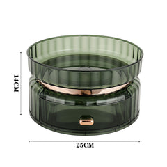 Skincare Exclusive Emerald Rotating Storage Box 25*14cm, 360° Desktop Rotating Storage Rack, with Drawer Large Capacity Cosmetic Organizer, Storage Box Suitable for Vanity Dresser Bathroom