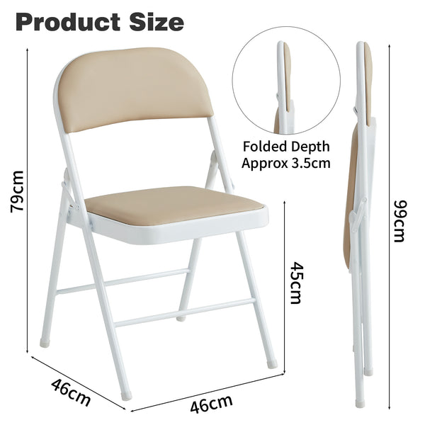 Set of 2 Folding Chairs, Faux Leather Foldable Chairs with Metal Frame and Padded Seat, Easy to Fold and Store for Home, Office, Dining and Reception
