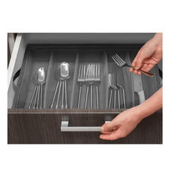 1pc 5-Compartment Fabric Flatware Organizer with Clear Lid - Portable Tension-Mounted Utensil Storage Box for Kitchen, Camping, Picnics - Chopsticks, Knife, Fork, Spoon Organizer, Picnic Flatware Holder | Stylish Table Accessory | Tension Mount Closure