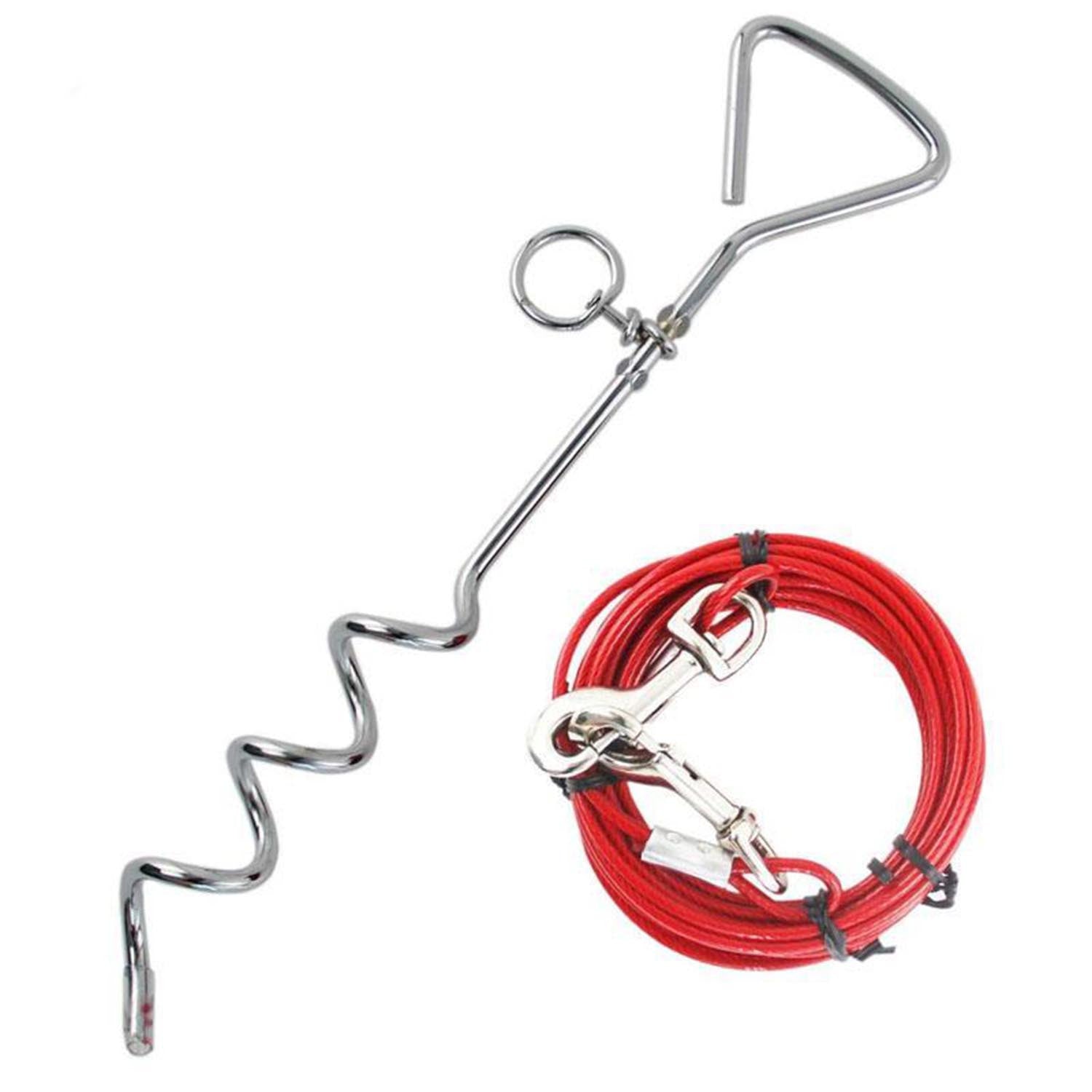 10ft Tie Out Cable with Spiral Ground Stake | Heavy-Duty Anchor with Spring-Loaded Clip | Secure Outdoor Dog Leash for Camping & Yard