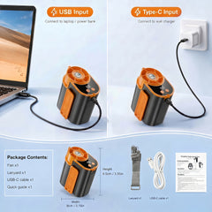 Wearable Air Conditioning Fan - USB Rechargeable, Intelligent 5-Speed High-Speed Fan, Fast Cooling, 5000Mah Battery with Super Long Battery Life, Built-In Flashlight, Ideal for Outdoor Camping, Sports, And Work