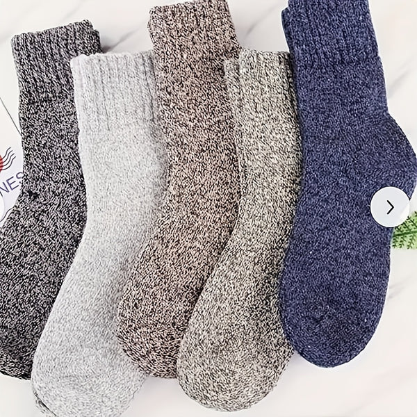 Men's Thick Warm Socks, 5 Pairs, Daily Solid Color Knee-High Winter Men’s Socks, Thermal Insulated Cold Weather Boot Socks, Classic Soft Material Hand-Wash Only for Shoes and Fashion