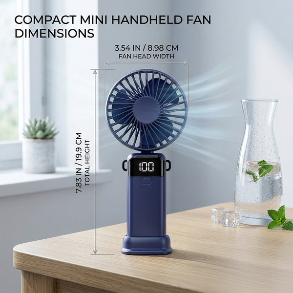 Mini Handheld Fan, USB Rechargeable 1200mAh High-Speed Electric Fan with 5-Speed Adjustable LED Display, Quiet Quick Cooling Wind Fan for Summer Travel /Camping/Outdoor Use