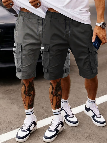 Set of 2 Men'S Summer Casual Woven Strap Cargo Shorts