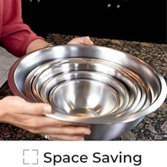 Stainless Steel Mixing Bowls Set for Kitchen, Dishwasher Safe Nesting Bowls for Cooking, Baking, Meal Prepping-6pcs set