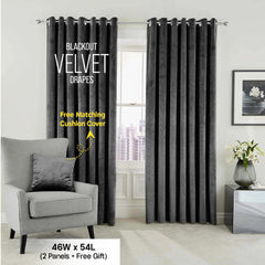 2pc Luxury Velvet Curtain Panels with Free Matching Velvet Cushion Cover – Thermal Insulated Grommet Top Drapes, Energy Saving Curtain Panels for Bedroom & Living Room Home Decor, Perfect Holiday Gift