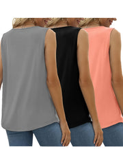 Three-Pack Women's Tank Tops Summer Sleeveless Loose Fit Eyelet Neck Solid Color Basic Shirts